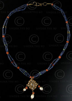 Afghan lapis necklace 488A. Kundan, lapis lazuli, coral beads. Afghanistan