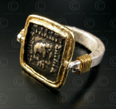 Bactrian coin ring R271. 24k gold and Sterling silver ring, Afghanistan.