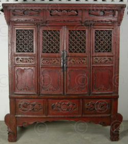 Chinese armoire BJ49. Red lacquered elmwood. Shaanxi, China.