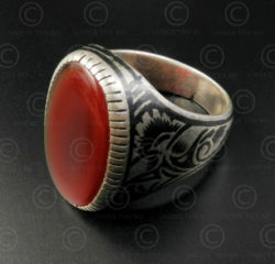 Cornelian and nielo silver ring R288C. Bukhara style, Central Asian and Afghan c