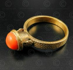 Gold and coral ring R289A. Central Asia culture.