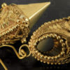 Indian gold earrings E214. Thrissur (formerly Trichur) area, Kerala state, South