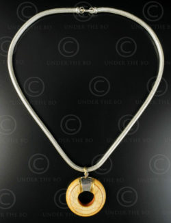Ivory ring pendant on silver chain 616. India.
