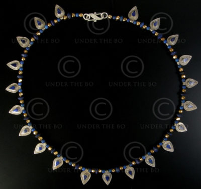 Necklace with lapis, gold and silver beads 592B.