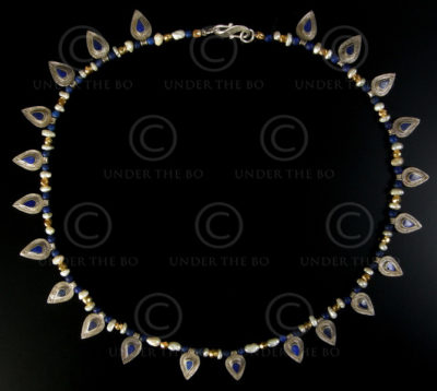 Necklace with lapis, pearls, gold and silver beads 592C
