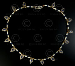 Necklace with lapis, pearls, gold and silver beads 592D