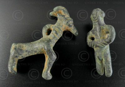 Luristan ibex and human pendants AFG94. Luristan region of Western Iran.