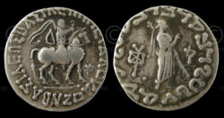 Monnaie Indo-Parthe C191.  Drachme d'argent de Gondopharès I (20 - 50 ap. J-C).