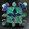 Turquoise lapis mosaic silver ring R244B. India.