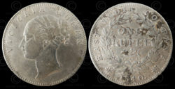 Victoria coin C186. Queen Victoria silver rupee.