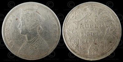 Roupie Victoria argent C188A. Inde, 1874.