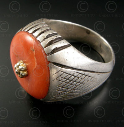 Silver and coral ring R279B. Afghanistan.