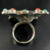 Turquoise coral mosaic silver ring R244C. India.