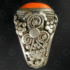 Coral and granulated silver ring R286. Turkmen culture, Central Asia.