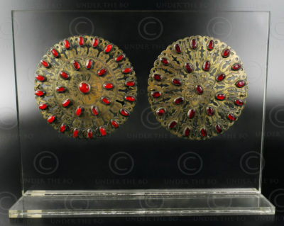 Turkmen brooches AFG35 silver, gild and glass cabochons. Afghanistan