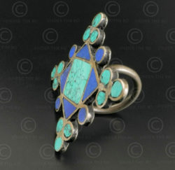 Turquoise lapis mosaic silver ring R244E. India.