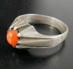 Coral and silver ring R283B. Central Asia and Afghan culture.