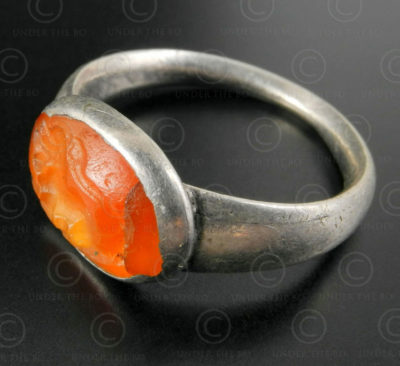 Cornelian seal and silver ring R285. Central Asia culture.