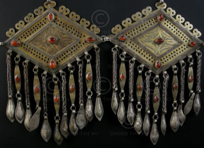 Pair silver pendants P124 with cornalian. Turkmen, Afghanistan.