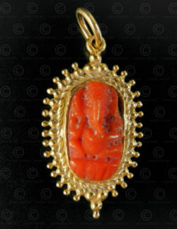 Coral Ganesh pendant P202. Carved in Nepal, set in Thailand.