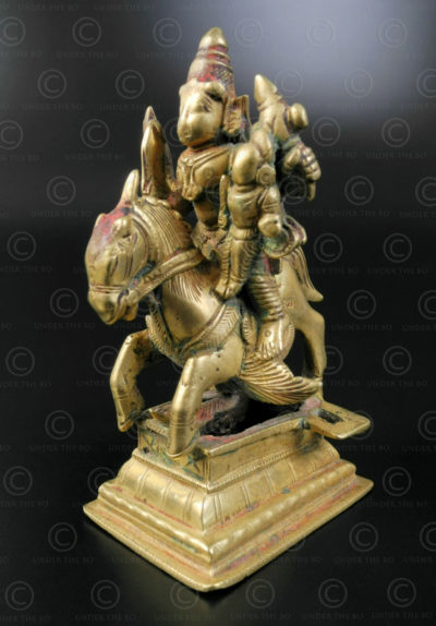 Bronze Khandoba on horse 16N52. Karnataka state, Southern India.