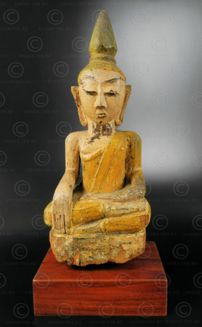 Bouddha Lanna en bois T453. Style du Lanna, Thaïlande du nord.