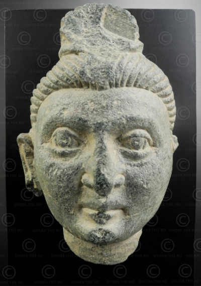 Gandhara schist Buddha face PK258. Greco-Buddhist art, ancient Gandhara kingdom, today Pakistan.
