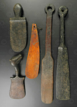 Borneo tribes spatulas ID97. All sourced in West Kalimantan in the 1980s, Borneo island, Indonesia.
