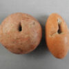 Two pink stone beads 22SH16. Oxus civilization, Central Asia. Second or first millenium BCE.