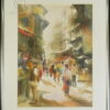 Framed watercolor painting depicting a Kathmandu street scene, by noted watercolorist D.Ram Palpali, born 1969 in Nepal. Dated 2002.  38 cm high x 28 cm. Frame: 39.5 x 49.5 cm.