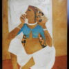 Peinture acrylique sur toile, représentant une femme assise. Signée MB Patil (1939-2017), peintre de Bangalore. Datée 1998. 75 cm de haut x 60 cm.