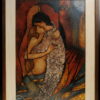 The Kiss, mixed media picture (lacquer, egg shells, oil paint...) in Vietnam traditional style. Unsigned. By Rattana Wongsupha (born 1979), from the faculty of Fine Arts, Chiang Mai University, where she got first price for this picture. 2002. 40 cm high x 58,5 cm, frame: 73,5 x 55 cm.