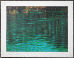Framed acrylic on canvas painting depicting reflections of water on a pond, signed by Tanachai Ekuruchaitep (born 1967) for his «Impresion of Nature» series. Chiang Mai, Thailand. 1996. 60 cm high x 80 cm. Frame: 75 x 94 cm.