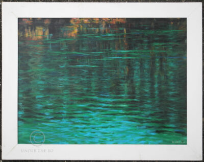 Framed acrylic on canvas painting depicting reflections of water on a pond, signed by Tanachai Ekuruchaitep (born 1967) for his «Impresion of Nature» series. Chiang Mai, Thailand. 1996. 60 cm high x 80 cm. Frame: 75 x 94 cm.