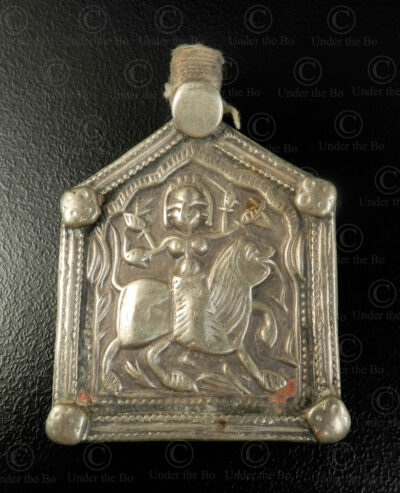 Silver Durga locket 23JS6A. India.