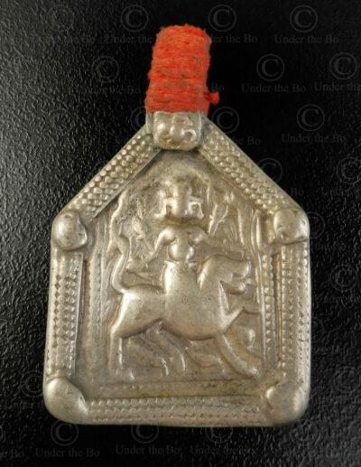 Silver Durga locket 23JS6B. India.