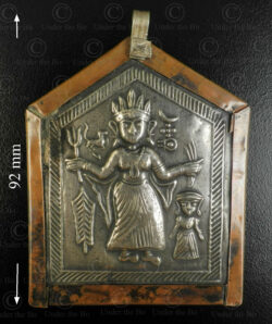 Silver and copper Mahakali locket 23RJ3A. Madhya Pradesh state, Central India.