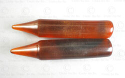 Burmite rocket earplugs E220B. Hkahku tribe, Northern Kachin state of Burma. Early 20th century.